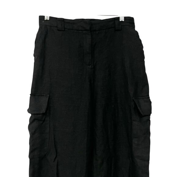 House of Harlow 1960 Pants Black Cargo Linen Blend Women's 6 Straight Leg - Picture 2 of 7